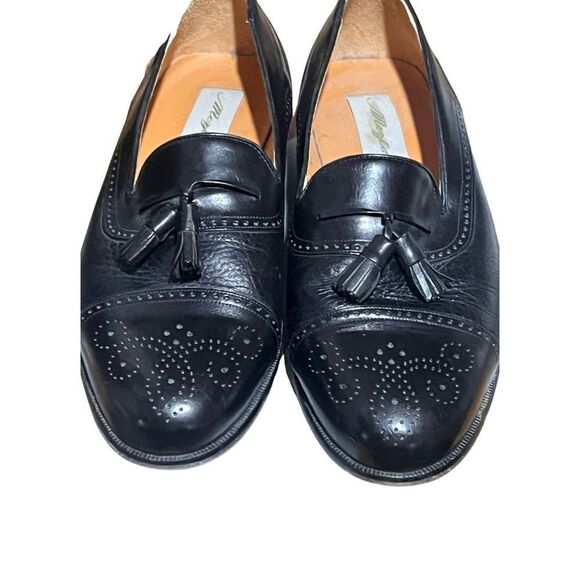 Mezlan Havana Loafer 10.5 Tassel Cap Toe Brogue Black Leather Vintage Dress Shoe - Picture 6 of 8